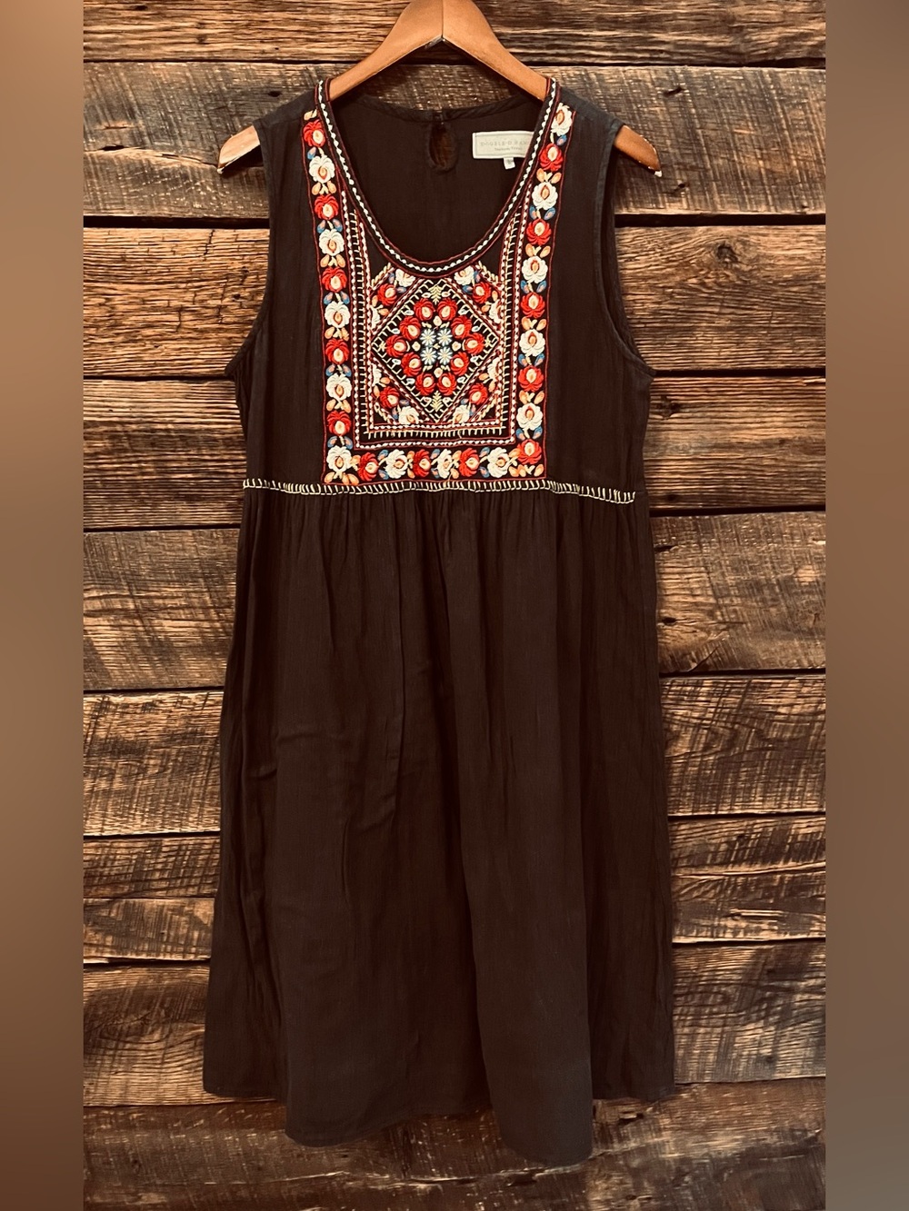 Double D Ranch sleeveless boho floral embroidered scoop neck dress comfy Large - Picture 2 of 6